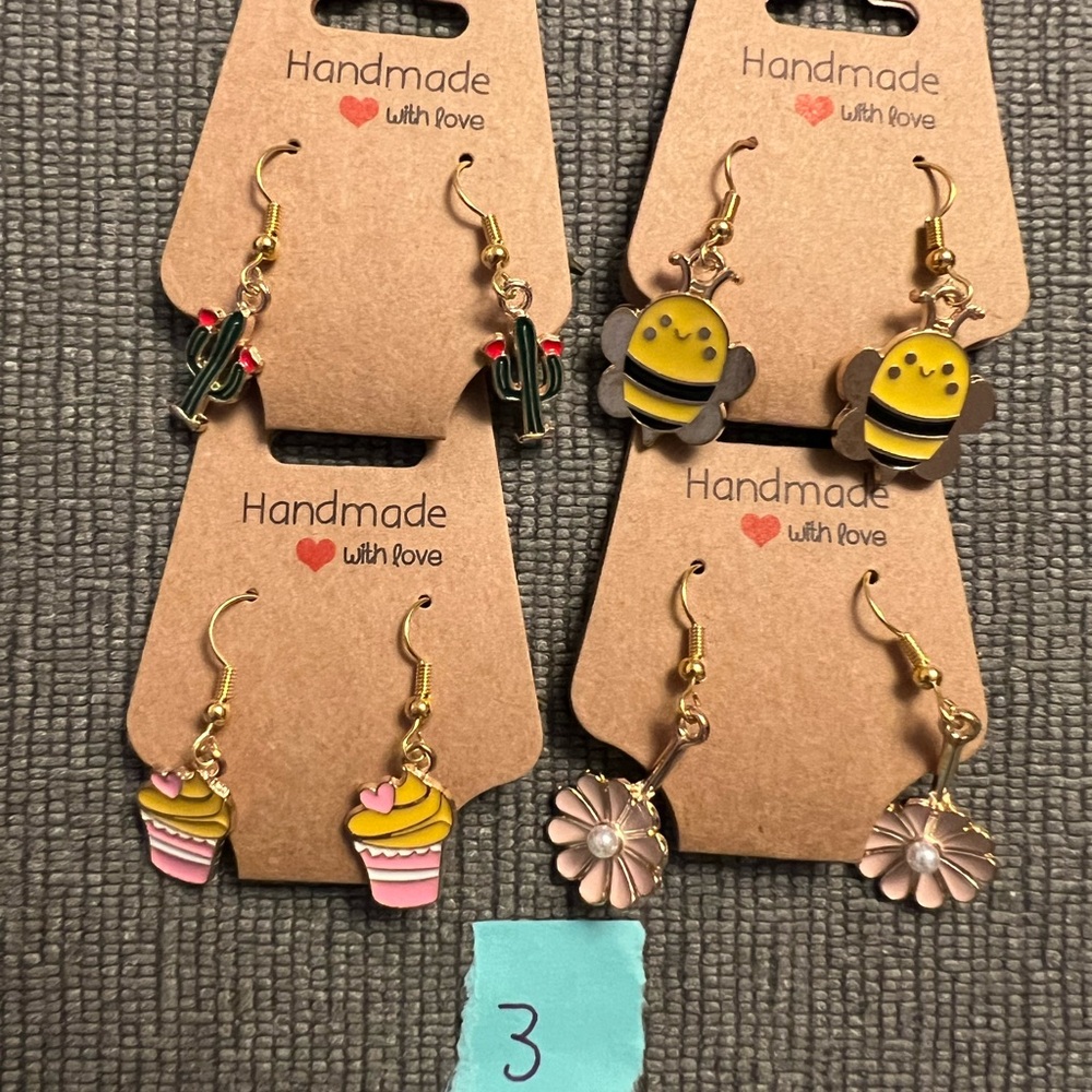 4 pairs of handmade earrings hypoallergenic metals small business made nwt